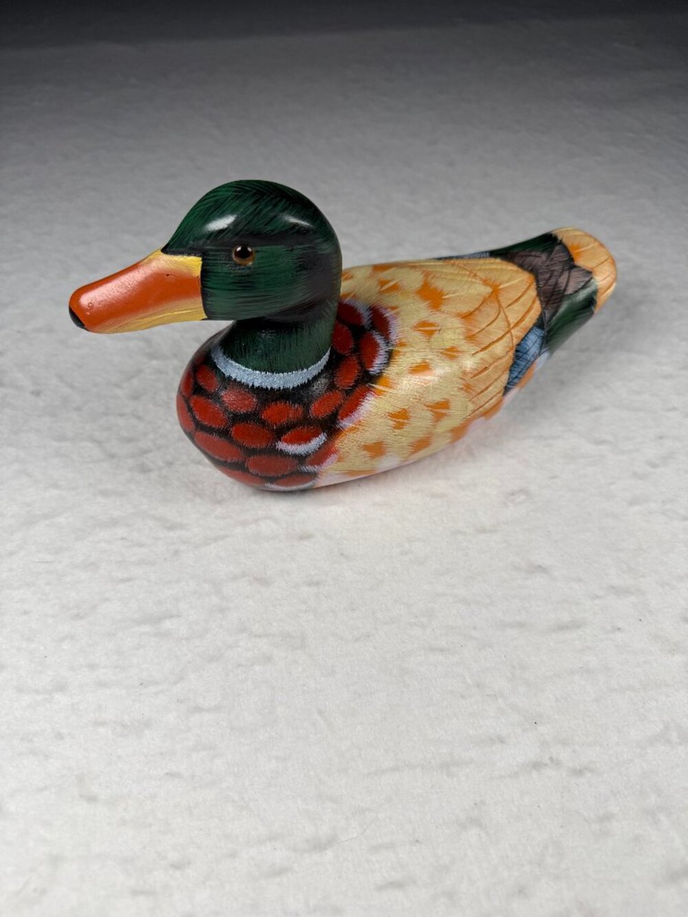 Vintage Teleflora Hand Painted Wooden Mallard Duck Decoy Figurine Glass Eyes